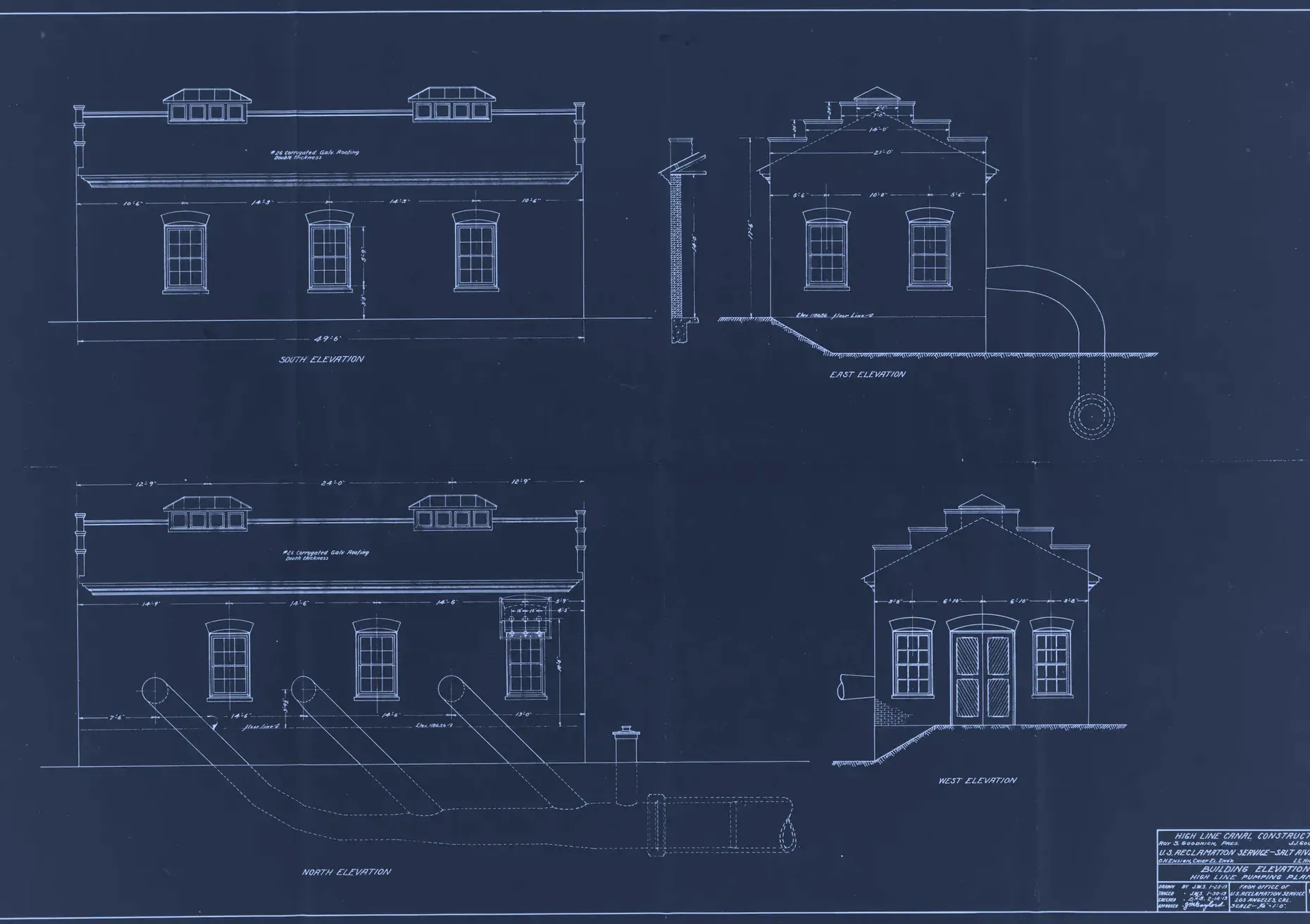 Building elevations, Highline Pumping Plant, drawing 7-603