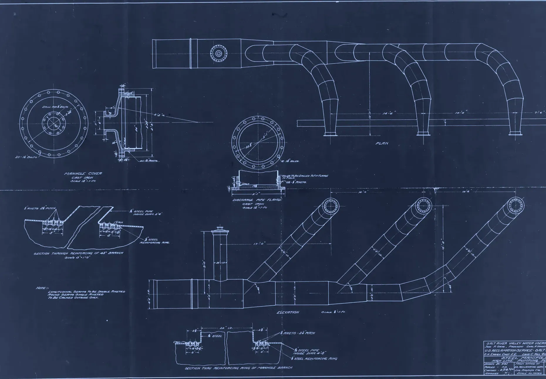 Steel manifold, Highline Pumping Plant, 7 January 1913