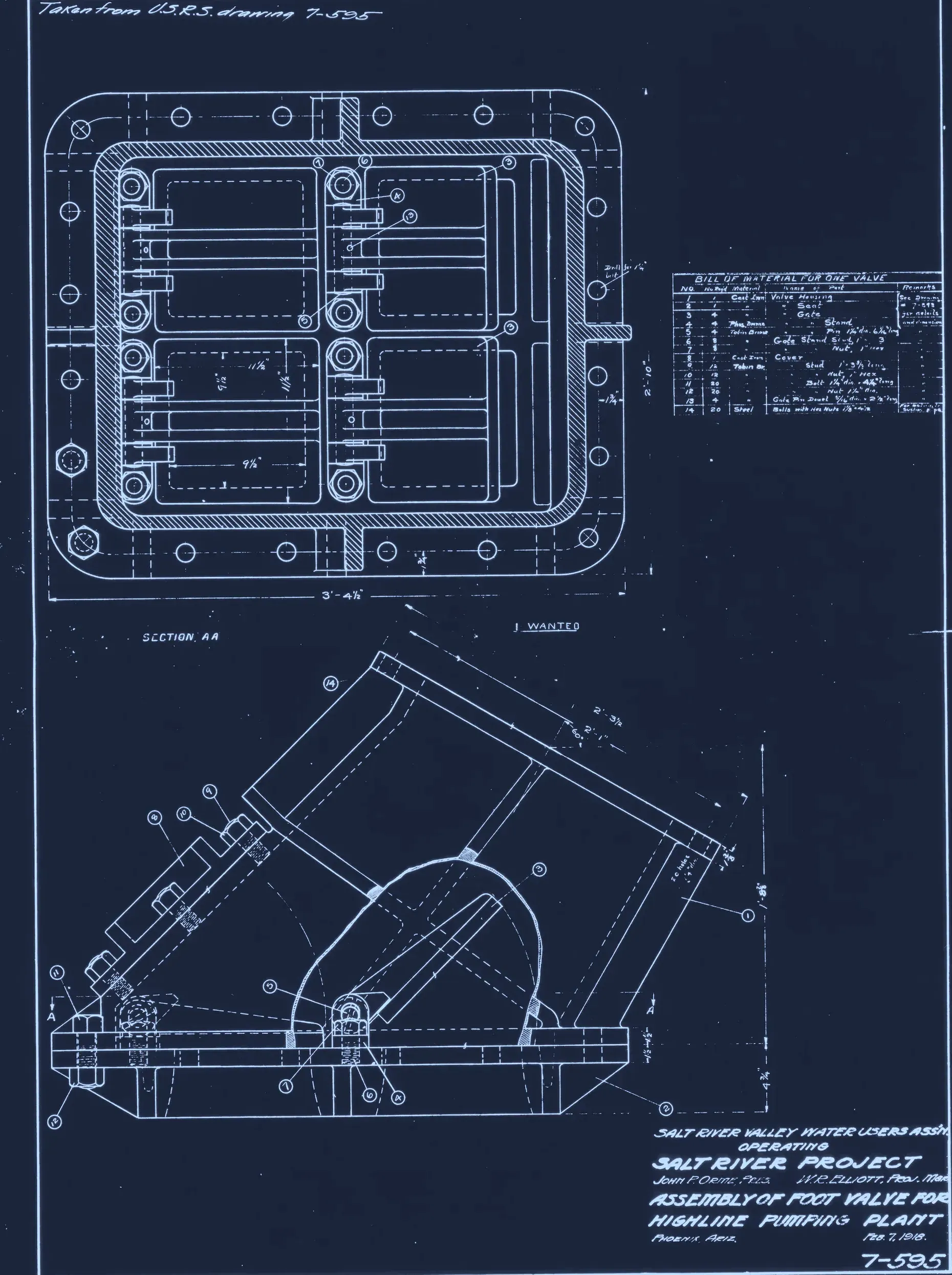 Foot valve assembly, Highline Pumping Plant, 7 February 1918