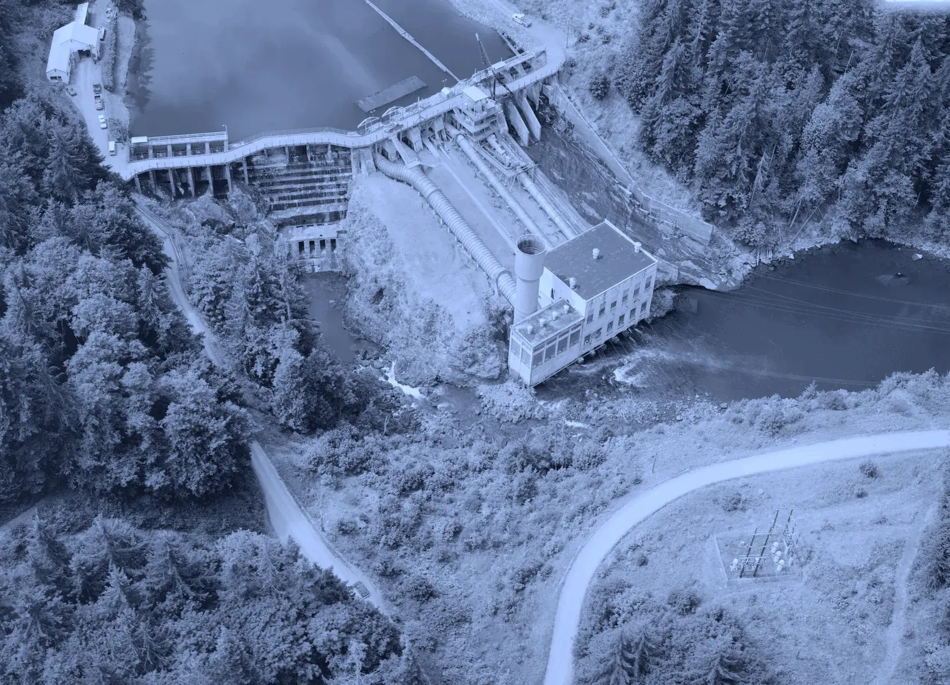 Elwha Dam and powerhouse, Elwha River, Washington