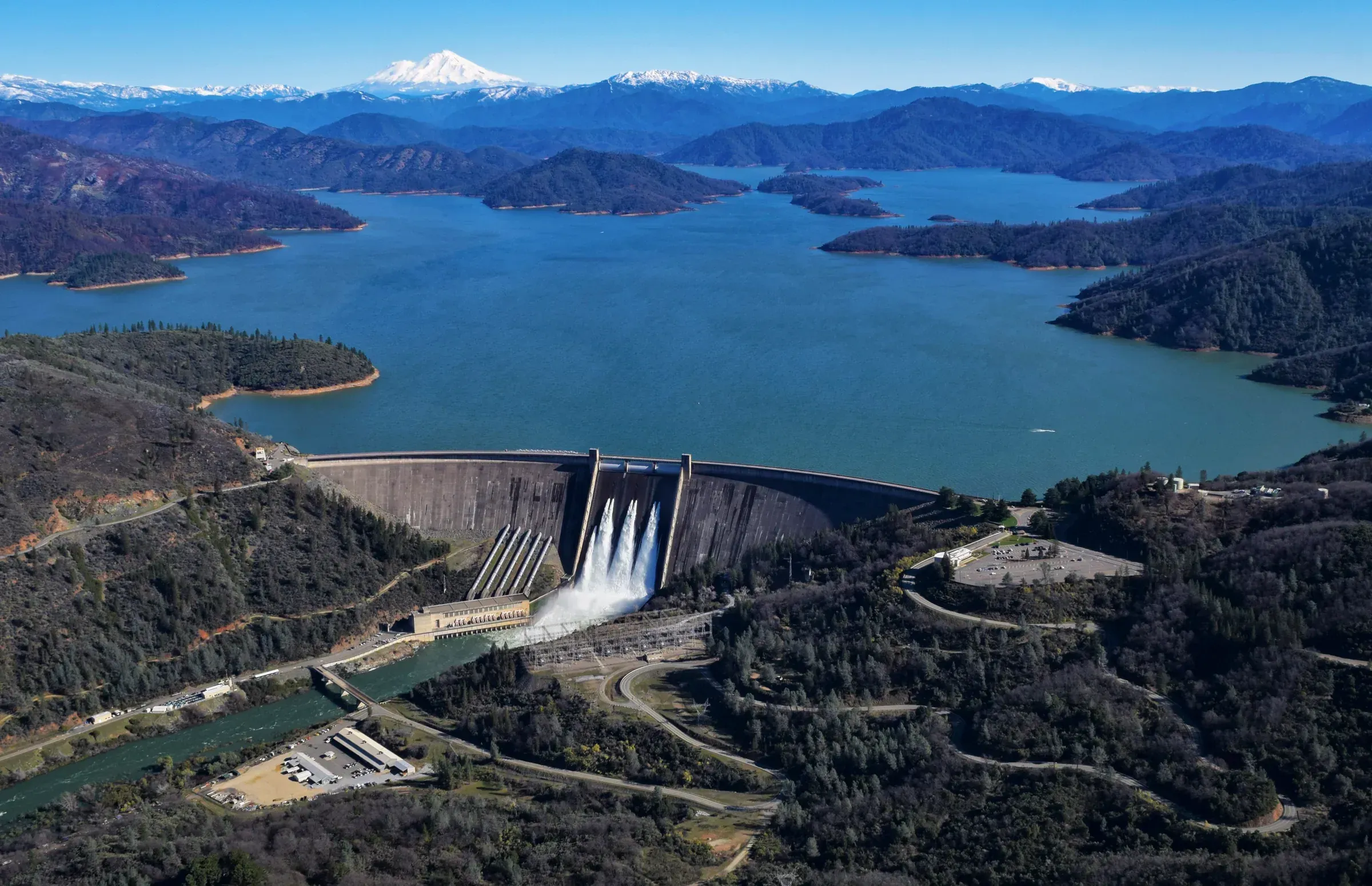 Shasta Dam and Shasta Lake from the air, 2019