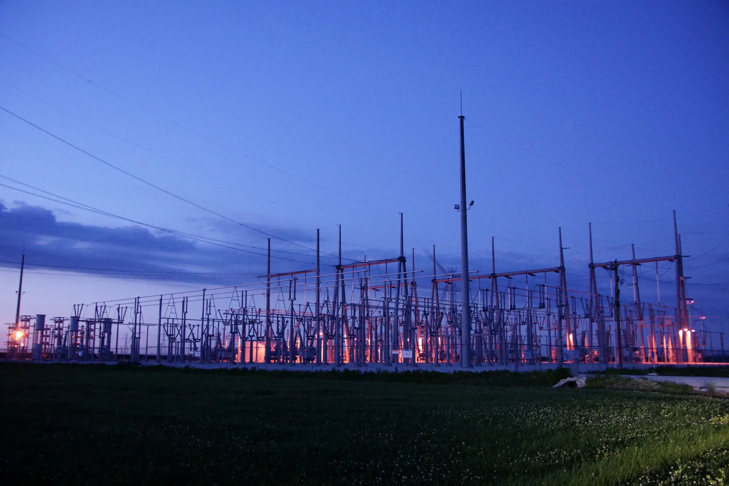 Meadow Lake substation at dusk, White County, Indiana